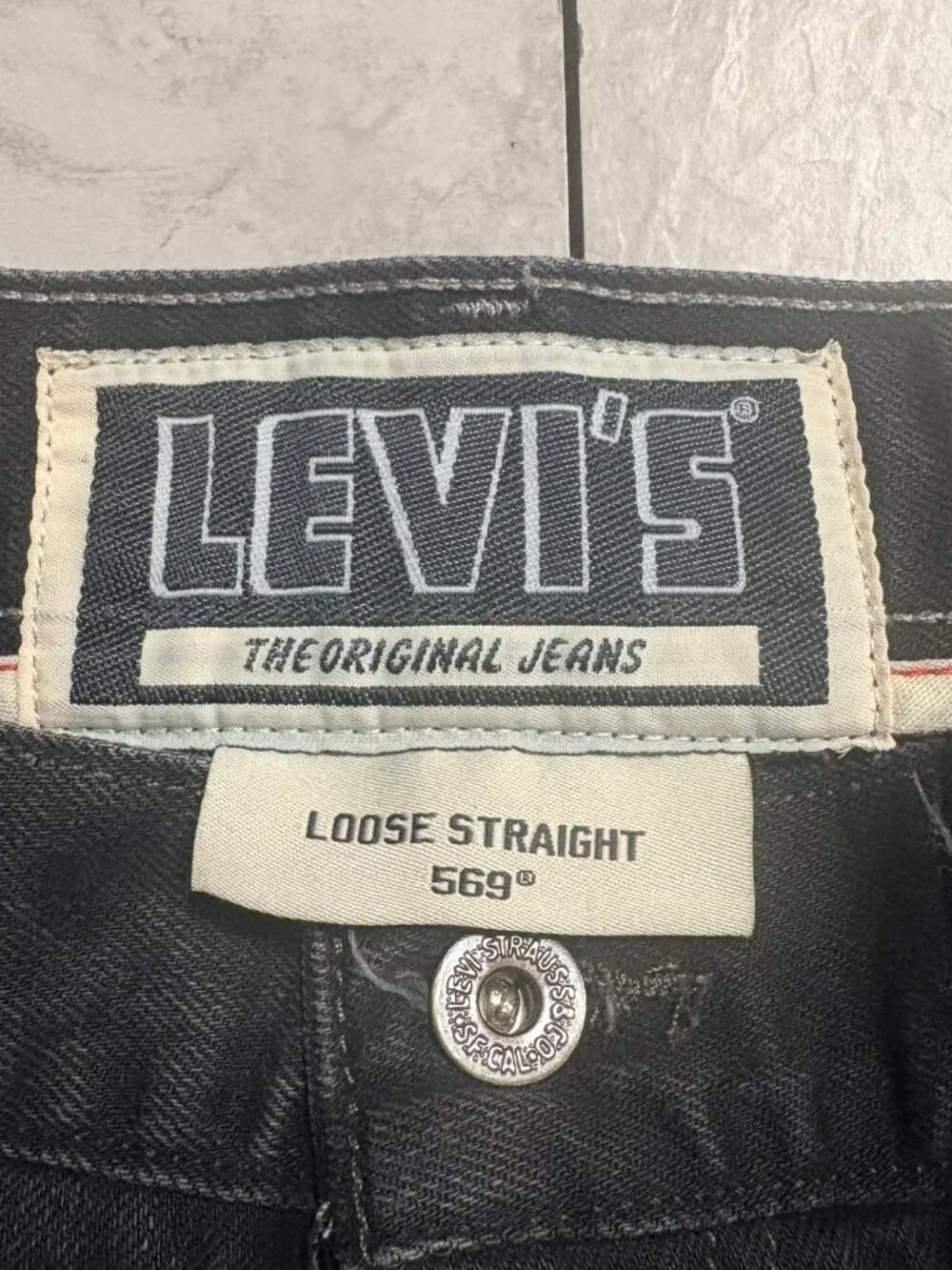 Levi's 569 Loose Straight Jeans 32x34 Black Purple Stitch Y2K